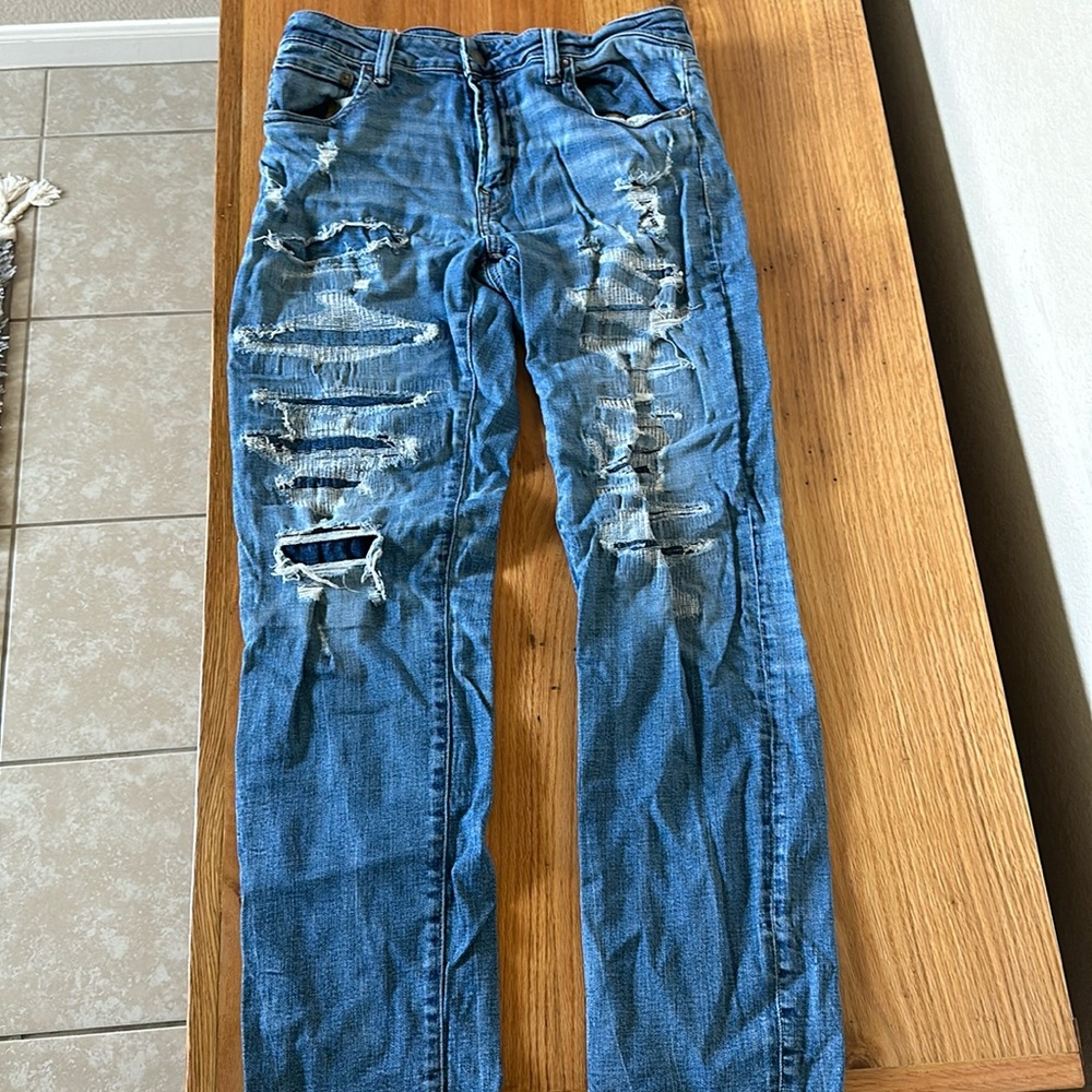 American eagle size 32/32 faux ripped slim straight jeans